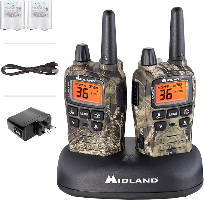 Midland® - T75VP3 - 36 Channel FRS Two-Way Radio - Long Range Walkie Talkie, 121 Privacy Codes, & NOAA Weather Scan + Alert - Mossy Oak Camo - Set of 2