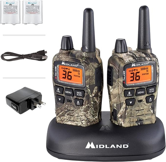 Midland® - T75VP3 - 36 Channel FRS Two-Way Radio - Long Range Walkie Talkie, 121 Privacy Codes, & NOAA Weather Scan + Alert - Mossy Oak Camo - Set of 2