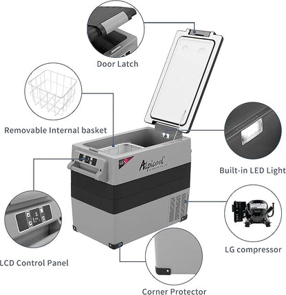 Alpicool LGCF55 Portable Refrigerator 12 Volt Car Freezer 52 Quart Mini Fridge Freezer (-4℉~68℉) for Truck, RV, Vehicle, Travel, Outdoor -12/24V DC