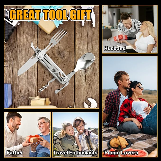 UMEINAC TECH Camping Utensils,7 in 1 Camping Utensil Set Camping Fork Spoon Knife Set Camp Backpacking Utensils Folding Cutlery Set for Travel Hiking