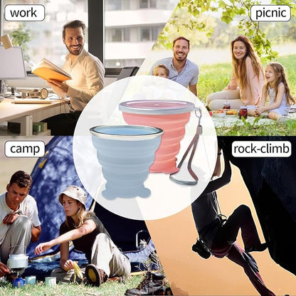 Collapsible Cup, Silicone Collapsible Travel Cup, Expandable Folding Camping Drinking Cup with Lids Reusable Small Portable Mugs Cup for Travel, Camping, Hiking,Outdoor Sports, Indoors