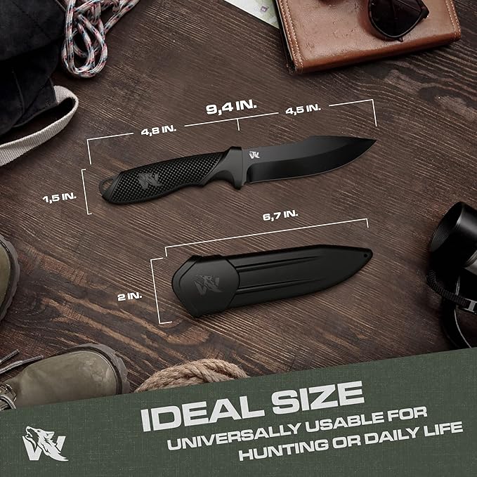 WOLF-II Full Tang Survival Knife with Sheath and Multi Lok - Strong Tactical Fixed Blade Knife - Made of D2 Steel - Bushcraft and Camping Knife - EDC Outdoor Knife with TPE Handle