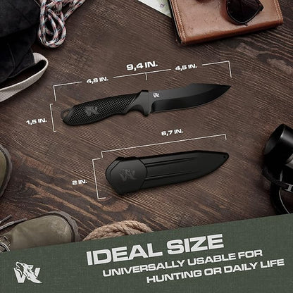 WOLF-II Full Tang Survival Knife with Sheath and Multi Lok - Strong Tactical Fixed Blade Knife - Made of D2 Steel - Bushcraft and Camping Knife - EDC Outdoor Knife with TPE Handle
