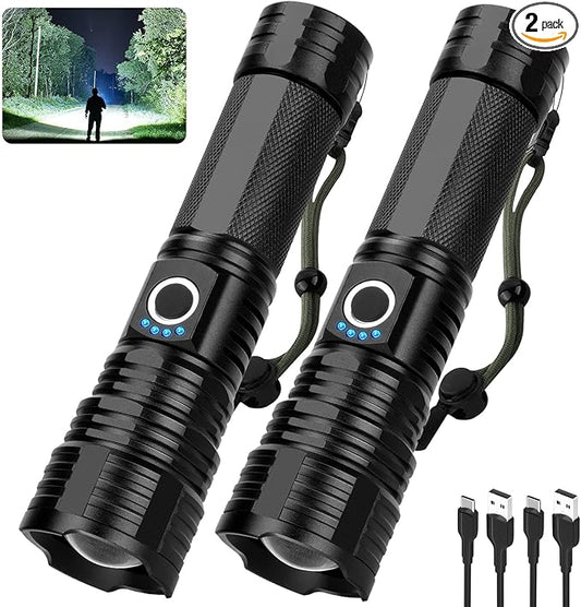 Rechargeable Flashlights High Lumens, 900000 Lumen Super Bright Flashlight, 2pack Led High Powered Flash Light, Flashlight for Home, Camping, 5 Modes/12h Run Time for Outdoor, IPX6 Waterproof