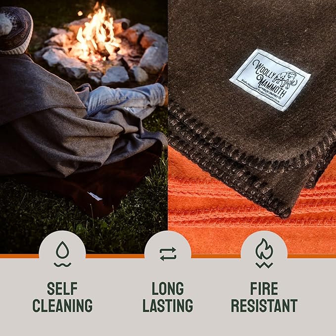 Woolly Mammoth Merino Wool Blanket - Large 66" x 90", 4LBS Camp Blanket | Throw for The Cabin, Cold Weather, Emergency, Dog Camping Gear, Hiking, Survival, Army, Outside, Outdoors – Brown