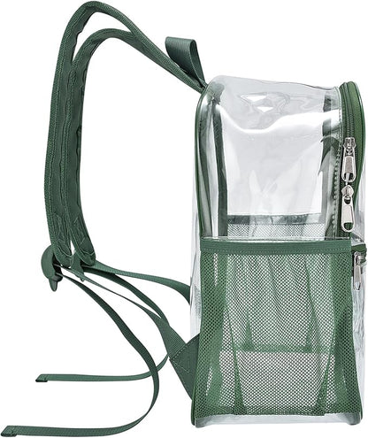 Oraben Clear Backpack for Stadium Events Clear Stadium Backpack 12x6x12 Bag (Enhanced Strap, Forest Green)