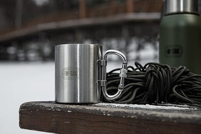 M-Tac 9.5oz Insulated Thermal Cup Mug - Double Wall Stainless Steel Thermo Tumbler with Collapsible Carabiner Handle - No Lid