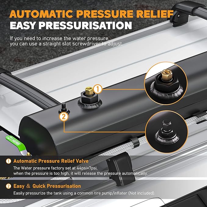 Pressurized Water Tank Road Camping Shower 8 Gallon with Camping Shower for Water Storage, Overlanding and Camping