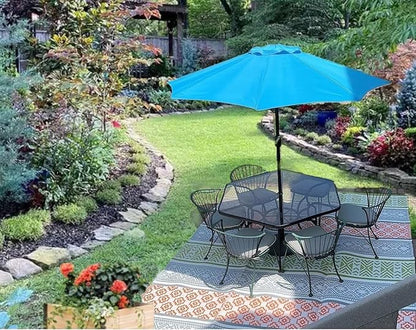 BalajeesUSA Outdoor Rugs 9x12 ft Large Plastic Patio Green, Orange Affordable Multipurpose Woven Plastic Straw All-Weather Waterproof Reversible Camper mat Backyard Picnic Sports Camps Tent