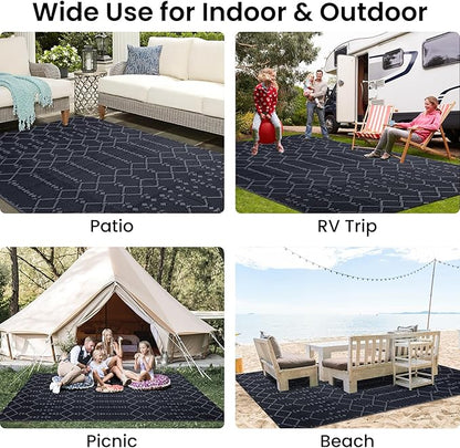 Smiry Outdoor Rug 5x8 ft, Waterproof Reversible Plastic Straw Rugs, Boho Outdoor Area Rug, Outside Floor Mat for Patio, Backyard, Deck, Picnic, Beach, Camping, Dark Grey