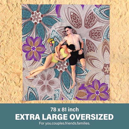 Beach Blanket Oversized Extra Large 78" X 81",Waterproof Sandproof Beach Blanket 1-7 Adults Lightweight Durable for Travel Camping Hiking Picnic