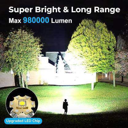 Rechargeable 980000 High Lumens LED Flashlights 2 Pack, Super Bright Flashlight with 3 Modes, IPX6 Waterproof, Powerful Handheld Flash Light for Home Camping Emergency (Black)