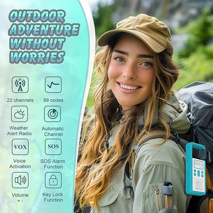 Long Range Rechargeable Walkie Talkie 4-Pack with FM/NOAA, Weather Alert, LED Flashlight, USB Rechargeable, Bright Colors, Adjustable Volume, Ideal for Camping Survival (Rose Blue Green Orange)