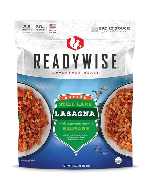 READYWISE - Adventure Meal, Cheesy Lasagna, 2 Servings, Pack of 1, Emergency Preparedness, Freeze Dried Food, MRE, Snack Pack or Emergency Food, Backpacking, Camping, Hiking, and, Survival Food