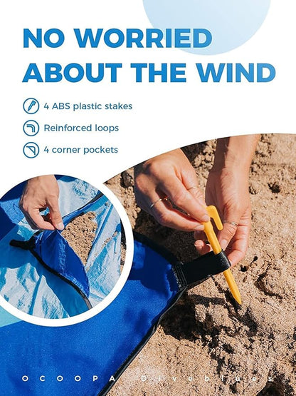 OCOOPA Extra Large Beach Blanket, Sand Free, Large Oversized Camping Mat, Comfortable Parachute Nylon, Cozy& Chic, Compact& Light, 4 Stakes&1 Travel Bag, S09