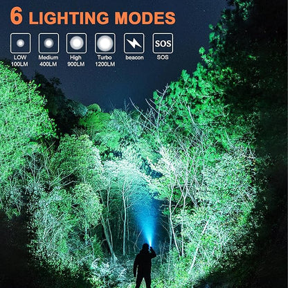 90 Degree EDC Flashlight, 1200 High Lumens Magnetic Flashlight with Clip, 6 Modes Rechargeable Led Headlamp, Pocket Tactical Flashlight for Working, Camping（Battery Included）