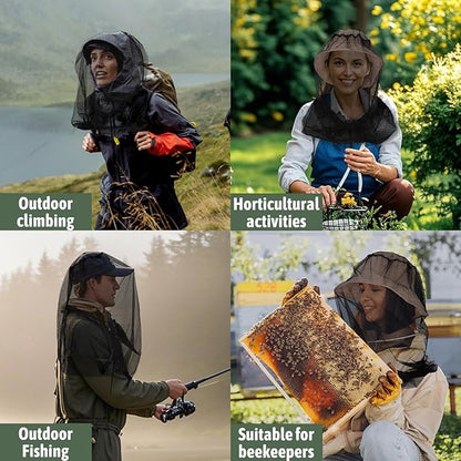Mosquito Head Net Hat, Protects Face and Neck from Mosquito Bites for Camping, Fishing, Gardening, Apiculturist