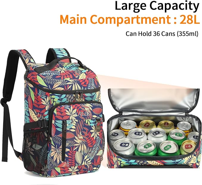 Kalesi Cooler Backpack 36 Cans Lightweight Insulated Backpack Cooler Leak-Proof Travel Camping Lunch Backpack Outdoor Cutlery Backpack for Men and Women