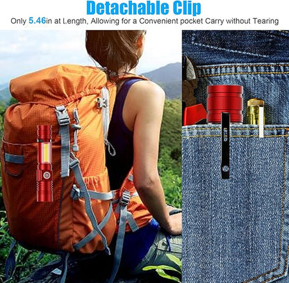 Flashlight USB Rechargeable, Magnetic LED Flashlight, Super Bright LED Tactical Flashlight with Cob Sidelight, 2000LM, Waterproof, Zoomable Best Small LED Flashlight for Camping, Emergency -Red