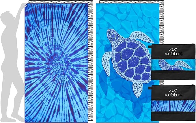 Microfiber Beach Towel – Quick Dry Lightweight Sand Free Oversized Large Towel Accessories Swim Pool Yoga Camping Summer Cruise Ship Essentials Cloud Compact Sandproof Gift (Turtle Shadow,71" 32")