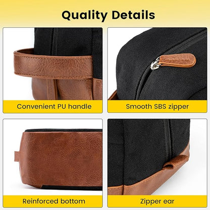 Vorspack Large Toiletry Bag Hanging Dopp Kit for Men Water Resistant Canvas Shaving Bag with Large Capacity for Travel- Black