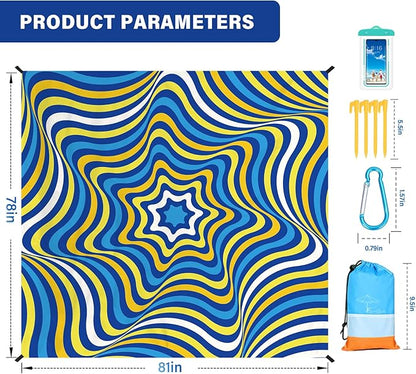 Beach Blanket Oversized Extra Large 78" X 81",Waterproof Sandproof Beach Blanket 1-7 Adults Lightweight Durable for Travel Camping Hiking Picnic