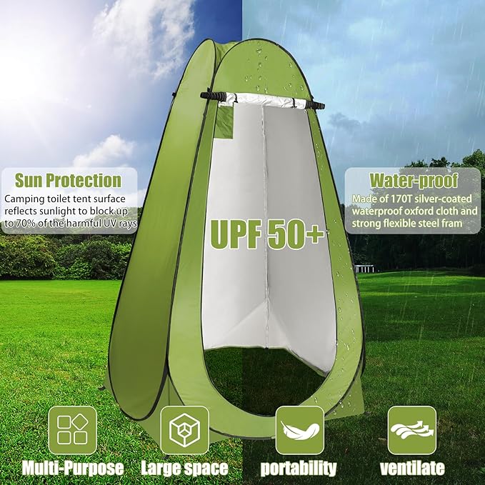 Portable Toilet Kit for Adults, Foldable Portable Camping Toilet with Pop up Privacy Tent, 300LBS Washable Instant Portable Toilet Set, Outdoor Camping Shower Tents Changing Room