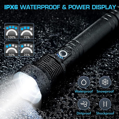 JOSHEN Rechargeable LED Flashlights 900000 High Lumens, Super Bright XHP90.2 Tactical Flashlight with Zoomable,5 Modes, Handheld Powerful Flashlights for Emergencies, Hiking, Camping