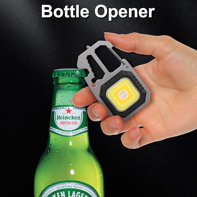 COB Keychain Flashlight 4 Pack - 7 Modes 800 Lumens Multifunctional Portable Mini LED Flashlights Work Light Keychain Emergency Light with Magnetic Base Bottle Opener for Fishing, Camping & Walking