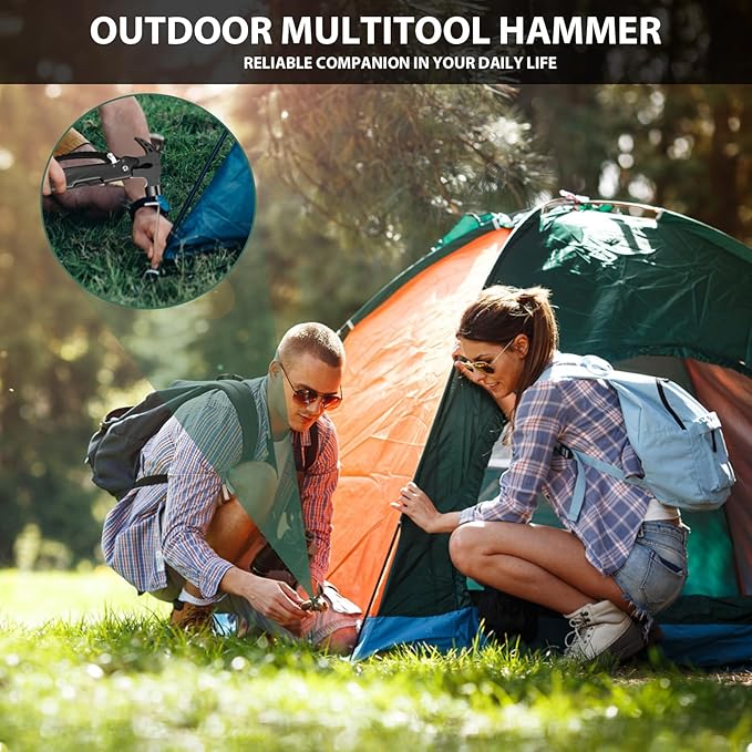 Hammer Multitool, Camping Hammer Tool Camping Essentials Gear Survival Multitool with Knife Hammer Pliers Saw Bottle Can Opener Screwdriver Cool Gadgets Gifts for Men, Dad