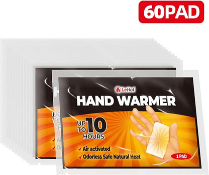 Hot Hand Warmers - 60 Individual Warmers Disposable, Hot Hands Hand Warmers, Up to 10 Hours of Safe and Continuous Heat, Perfect for Camping, Outdoor Skiing, Fishing. Ideal for Outdoors and Travel.