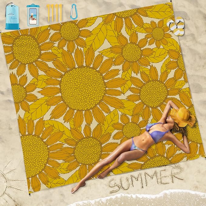 Beach Blanket Sandproof Waterproof 78''×110'' 1-7Adults Oversized,Compact Lightweight Durable Beach Mat for Travel Camping Hiking Picnic Blanket