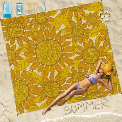 Beach Blanket Sandproof Waterproof 78''×110'' 1-7Adults Oversized,Compact Lightweight Durable Beach Mat for Travel Camping Hiking Picnic Blanket