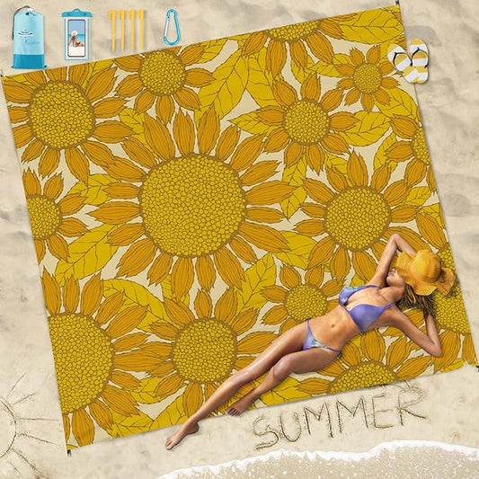 Beach Blanket Sandproof Waterproof 78''×110'' 1-7Adults Oversized,Compact Lightweight Durable Beach Mat for Travel Camping Hiking Picnic Blanket