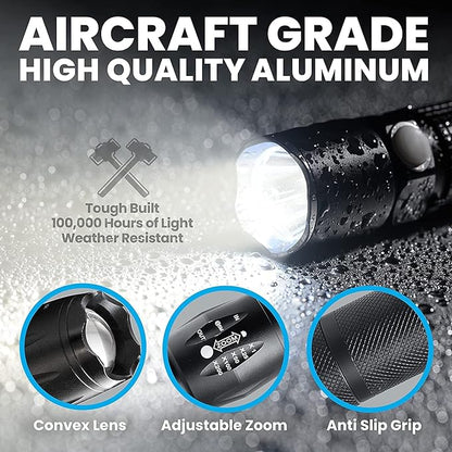 Taclight Flashlight by Bell+Howell High Lumens LED Tactical Flashlight 5 Modes & Zoom Function 40X Brighter Water Proof Handheld Flashlight for Emergency Camping Accessories As Seen On TV Set of 3
