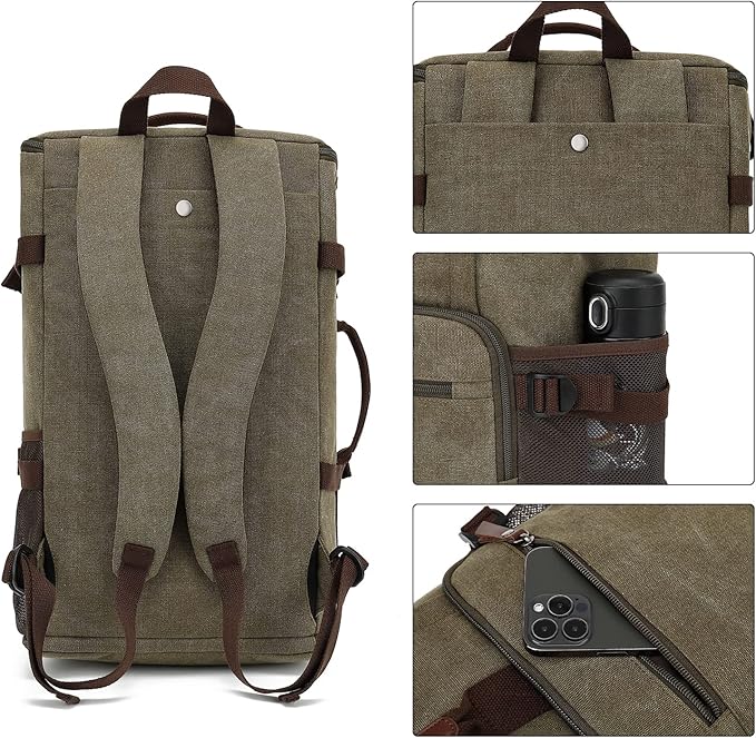 Gym Duffle Bag Backpack 4-Way Vintage canvas with Shoes Compartment for travel Sport Hiking laptop (Vintage green) X-Large