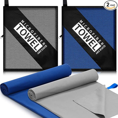 2 Pack Microfiber Beach Towel Large Travel Towel 60 x 30 Inch Quick Dry Swimming Towel Absorbent Ultra Compact Lightweight Camping Towel for Gym, Hiking, Pool, Yoga