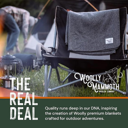 Woolly Mammoth Woolen Co. | Extra Large Merino Wool Camp Blanket | Perfect Outdoor Gear | Bedroll for Bushcraft, Camping, Trekking, Hiking, Survival, or Throw Blanket at the Cabin (Gray), 66" x 90"