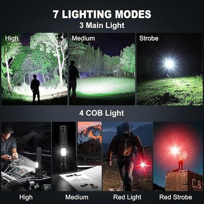 Rechargeable Flashlights High Lumens, 990,000 Lumen Super Bright Powerful Flashlight with 7 Modes, Waterproof Led Flash Light for Home Camping Hiking
