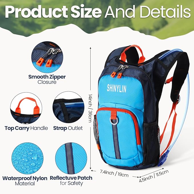 3 Pcs Kids Hydration Backpack with 1.5 L Water Bladder Hydration Pack for Kids Hydration Water Backpack for Kids Lightweight Insulated Water Pack for Boys Girls Biking Climbing Running Hiking