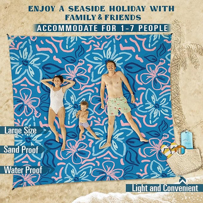 Beach Blanket Sandproof Waterproof 78''×110'' 1-7Adults Oversized,Compact Lightweight Durable Beach Mat for Travel Camping Hiking Picnic Blanket
