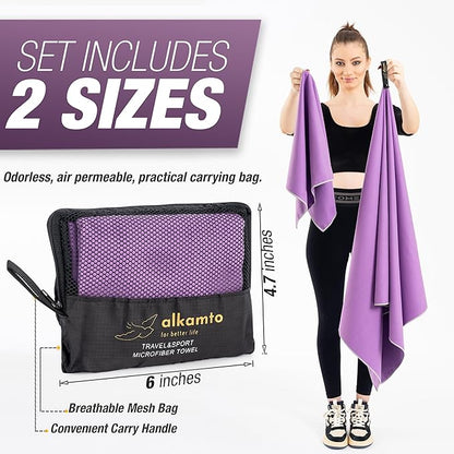 Microfiber Gym & Travel Towel Set of 2 Size in 1 Pack (XL + S) - Camping Towel - Sports & Beach & Yoga Towel- Quick Dry Towel - Super Absorbent