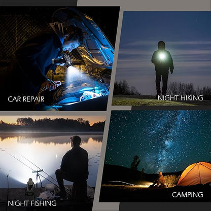 FORTO Compact Rechargeable Spotlight with Adjustable Focus, Handheld Spotlight with Stand, 823m Range, 3 Light Modes and LED Spot Lights Outdoor for Boating Hunting Camping Hiking，1400 Lumens