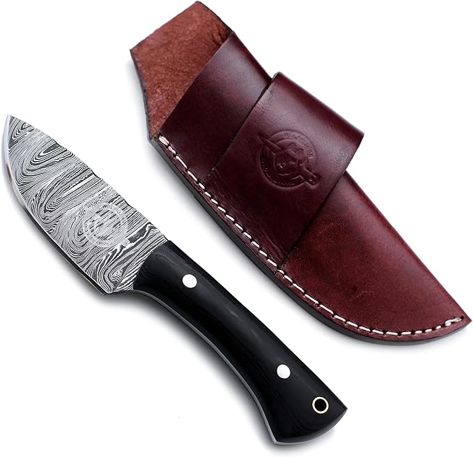 Handmade Damascus Steel Knife Bowie for Hunting,Survival,Camping,Bushcraft and Fishing,Fixed Blade Dagger with Drop Point Full Tang Micarta Handle, Leather Sheath - WKD-805