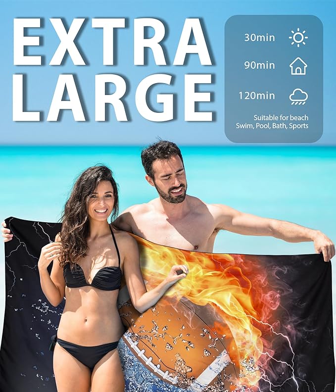 Microfiber Beach Towel – Rugby Quick Dry Lightweight Sand Free Oversized Towel Accessories Travel Must Have Swim Pool Yoga Camping Gear Summer Cruise Ship Essentials Cloud Compact Gift 71" 32"