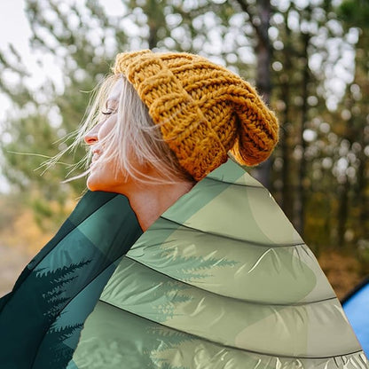 Yizheer Green Mountain Printed Camping Blanket,Lightweight Down Alternative Puffy Camping Blanket Packable Outdoor Blanket for Camping,Traveling, Stad，1-Person, 76" x 54"