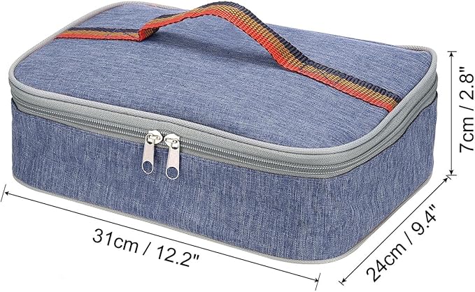 PATIKIL 12"x9"x3" Insulated Lunch Bags, Portable Food Containers Bag Flat Bento Bags Reusable Thermal Lunch Pail for Men and Women, Blue
