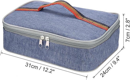 PATIKIL 12"x9"x3" Insulated Lunch Bags, Portable Food Containers Bag Flat Bento Bags Reusable Thermal Lunch Pail for Men and Women, Blue