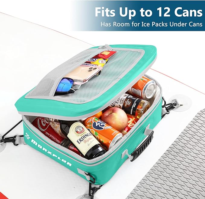 Waterproof PVC Paddleboard Cooler Deck Bag - 12 Can Soft Insulated Cooler for Paddleboarding, Camping, Kayaking