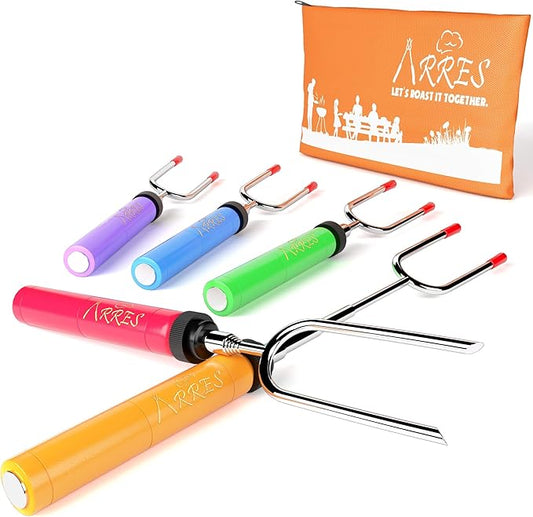 Marshmallow Roasting Sticks kit-Telescoping Stainless Steel Cookware Set Forks for Smores & Best Camping Accessories for Kids Over Campfire & Hot Dog Fire Pit Cooking